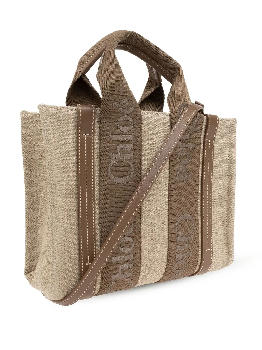 Chloè Woody Small Canvas And Leather Tote Bag