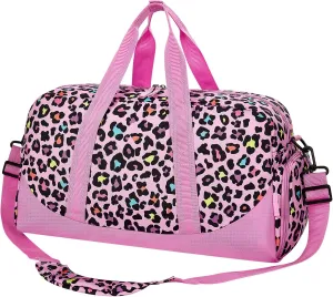Choco Mocha Kids Duffle Bag Girls - Cheetah Weekender Overnight Bags for Girl Ages 9-12, Pink