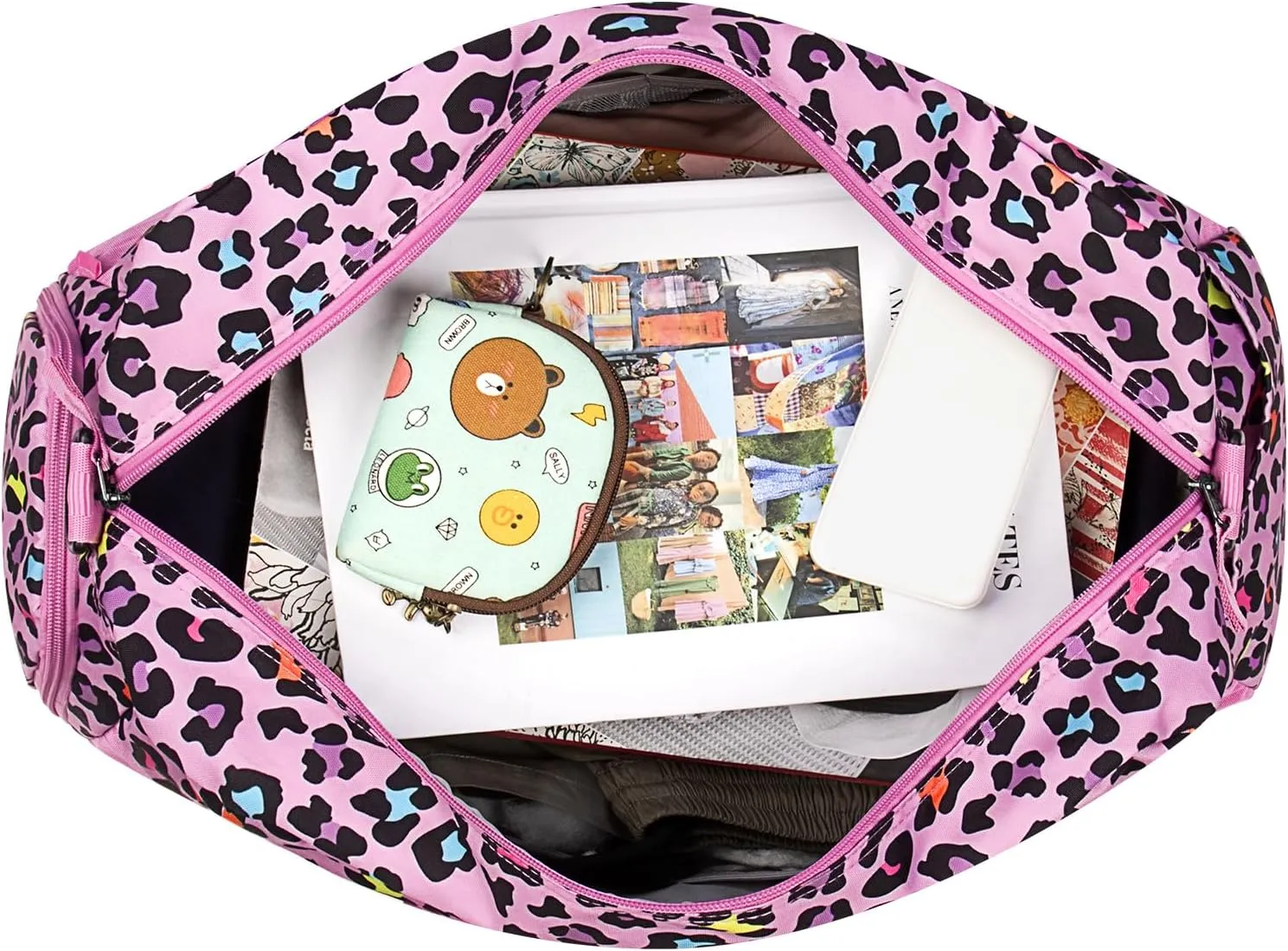 Choco Mocha Kids Duffle Bag Girls - Cheetah Weekender Overnight Bags for Girl Ages 9-12, Pink