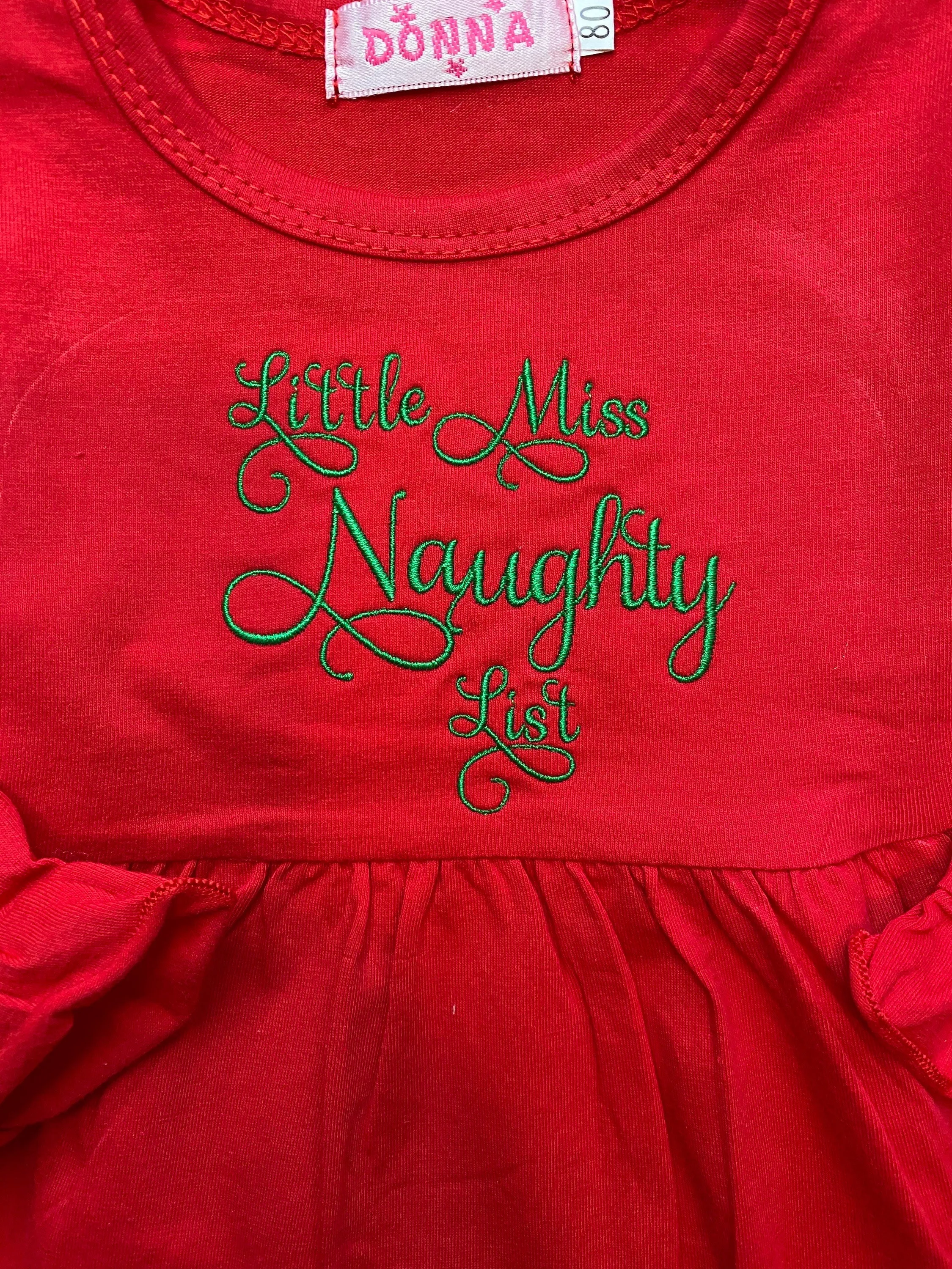 Christmas Outfit Naughty List girls hi-lo ruffle top pants headband flowy cute funny Santa Long sleeved lovely toddler baby infant dress