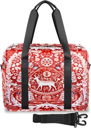 Christmas Reindeer Bells Snowflakes Womens Travel Bags, Weekender Carry on for Women, Sports Gym Bag, Workout Duffel bag, Overnight Shoulder Bag