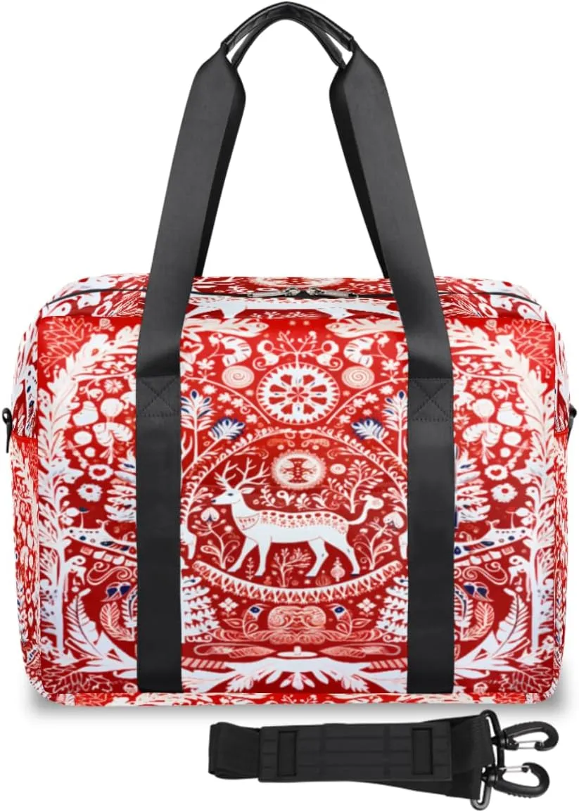 Christmas Reindeer Bells Snowflakes Womens Travel Bags, Weekender Carry on for Women, Sports Gym Bag, Workout Duffel bag, Overnight Shoulder Bag