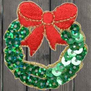 Christmas Wreath Embroidered Patch — Iron On