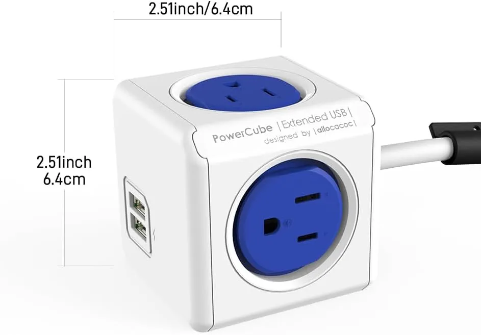 CILIA PowerCube Surge Protector Power Strip, 4 Outlets 2 USB Ports, 5Ft Extension Cord with Childproof Sockets, Compact for Travel, Home, Office, Dorm, Space-Saving Tangle-Free Design (4300USB Cube)