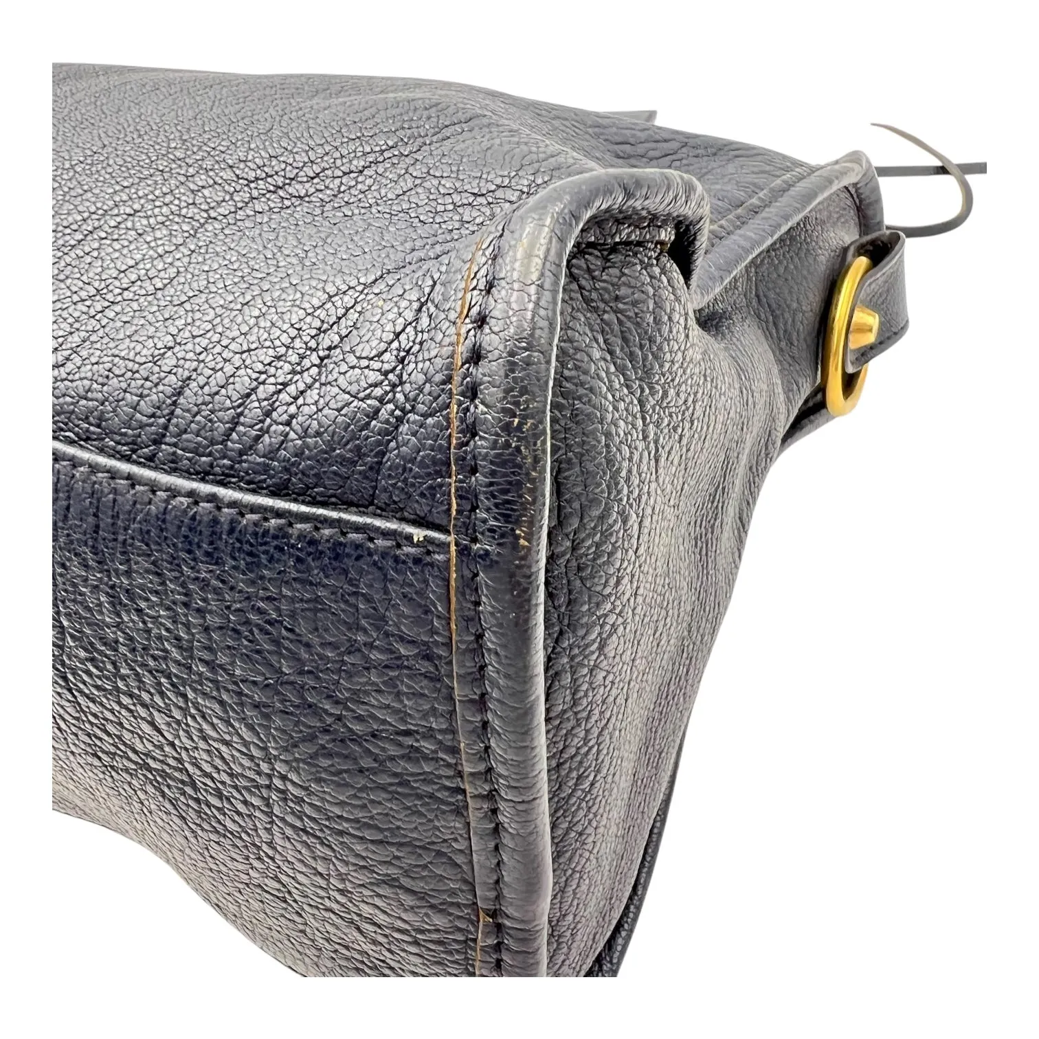 City Edge Reguler Blue Top Handle Bag in Distressed Leather, Gold hardware