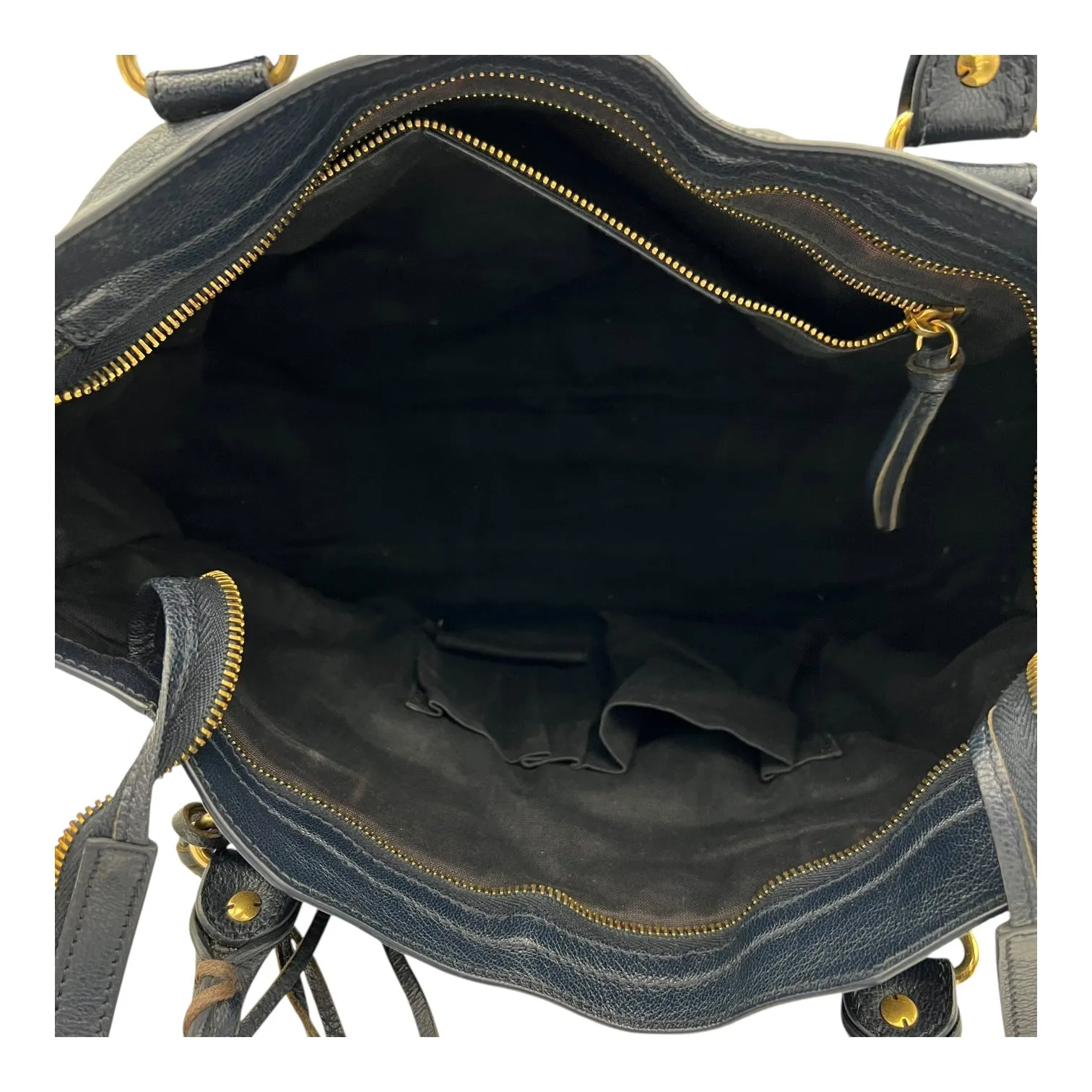 City Edge Reguler Blue Top Handle Bag in Distressed Leather, Gold hardware