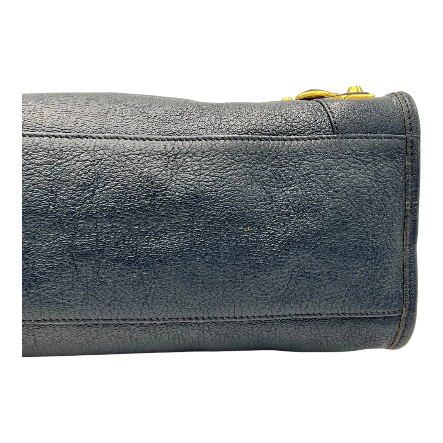 City Edge Reguler Blue Top Handle Bag in Distressed Leather, Gold hardware