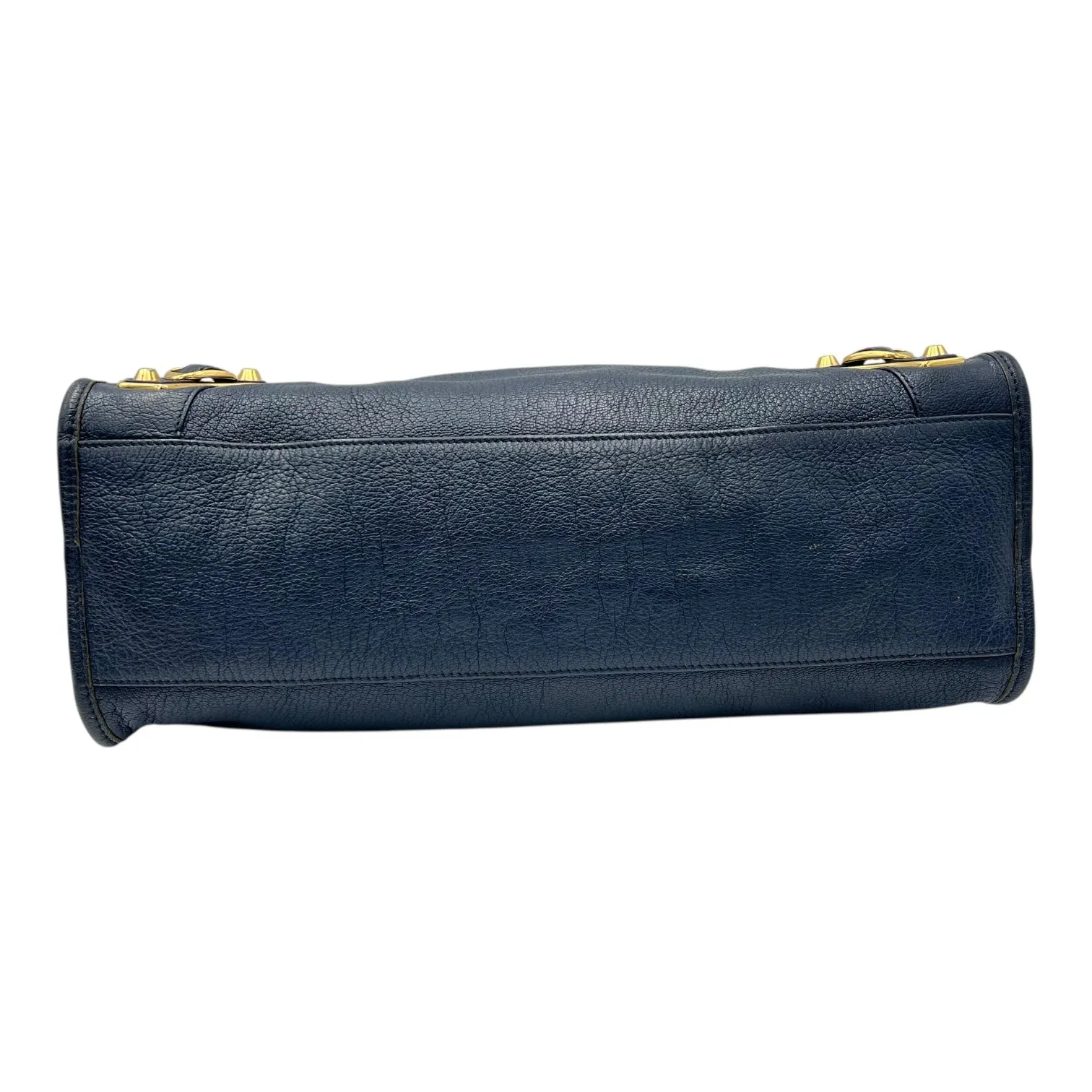 City Edge Reguler Blue Top Handle Bag in Distressed Leather, Gold hardware