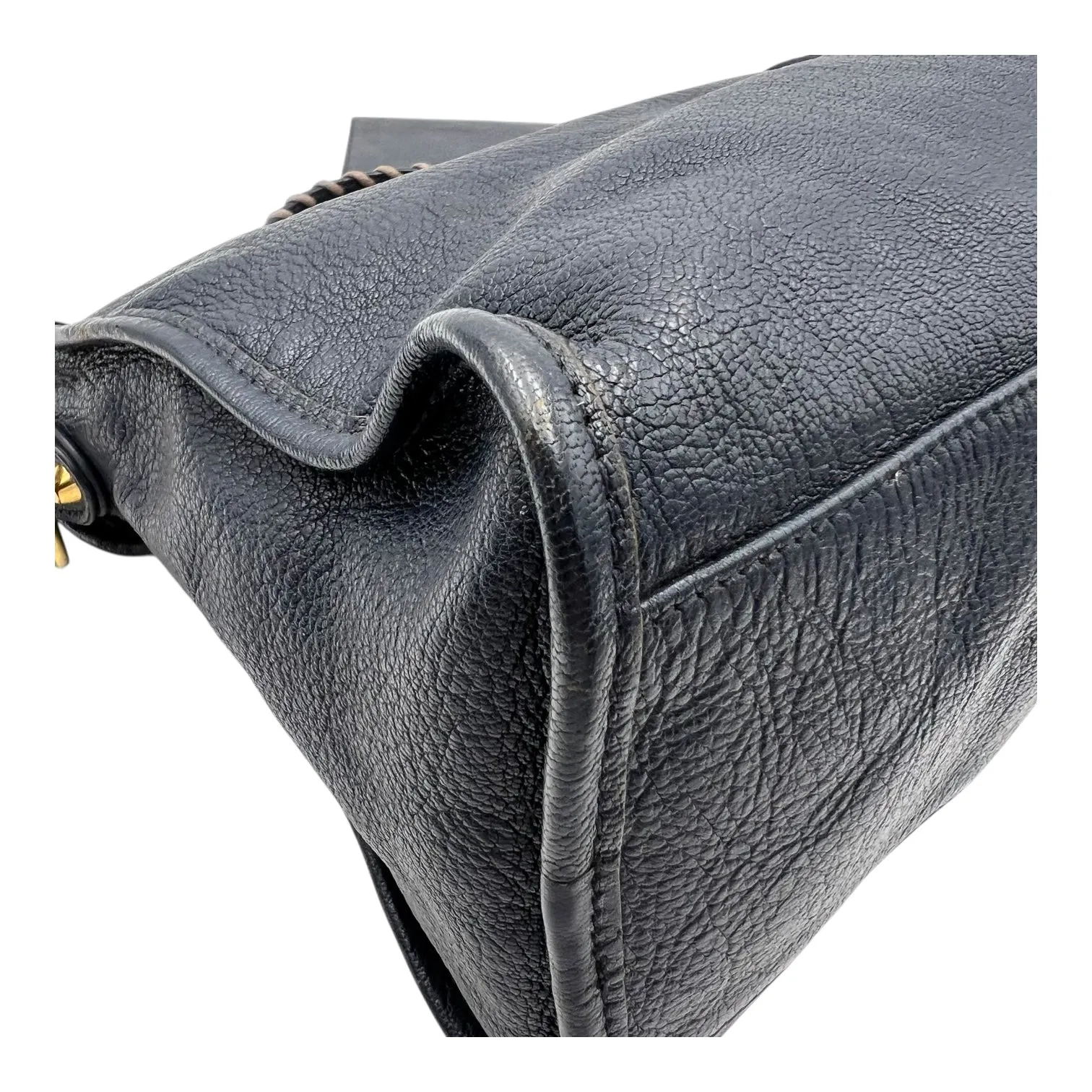 City Edge Reguler Blue Top Handle Bag in Distressed Leather, Gold hardware