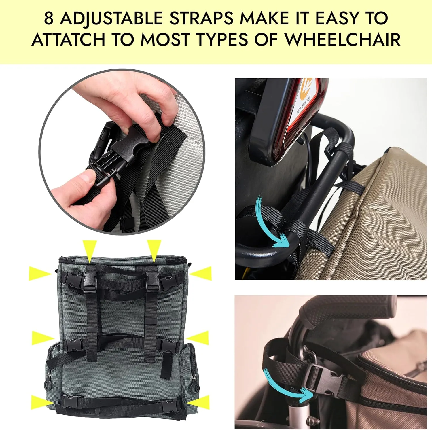 Classic Medium Adaptive Wheelchair Backpack for Back of Chair – 20L EZ-Access Laptop Wheelchair Bag – Mobility Scooter & Electric Wheelchair Accessories, Charcoal Gray