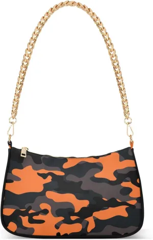 Clutch Shoulder Bags Tote Evening Purse Handbags for Women Hobo Bags Orange Black Spot Camouflage with Zipper Closure
