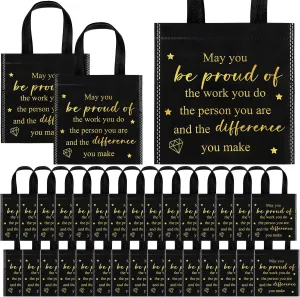 Clysee 50 Pcs Employee Appreciation Gift Bags Bulk Thank You Team Small Gift Bag with Handle Black Gold Inspirational Wedding Party Favor 8 x 8 Inch for Women Coworker Party Nursing Volunteer
