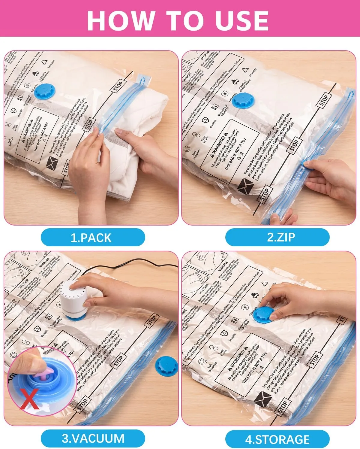 Colemoly Vacuum Storage Bags with Electric Air Pump 12 Pack Space Saver Vacuum Seal Bags for Clothing, Travel Essentials, Storage and Organization, Moving Supplies(4 Jumbo/ 4 Large/ 4 Medium)