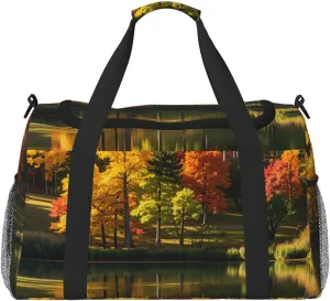 Colorful Trees Lake River Pond Print Travel Duffel Bag for Men & Women, Foldable Travel Bags and Spacious Weekender Tote Bag for Storage Toiletry Luggage Personal Item