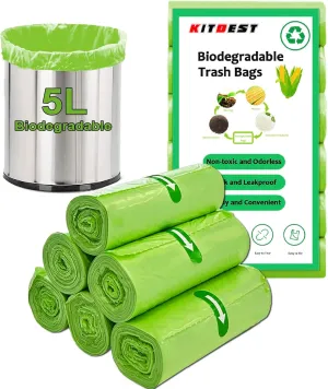 Compostable Trash Bags (120 Count) 1.3 Gallon Tall Kitchen Biodegradable Trash Bags Compost Garbage Bags, 5 Liter Waste Bin Liner Green Strong Thicken Rubbish Can Liners for Kitchen Garden Home
