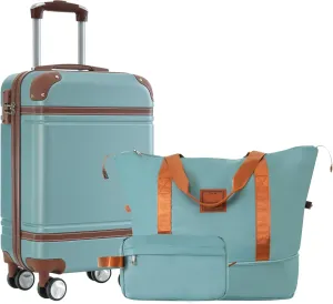 Convenient and Stylish Hardshell Luggage Set with Carry-on Bag, Double Spinner Wheels, 20-inch Vintage Design, Green