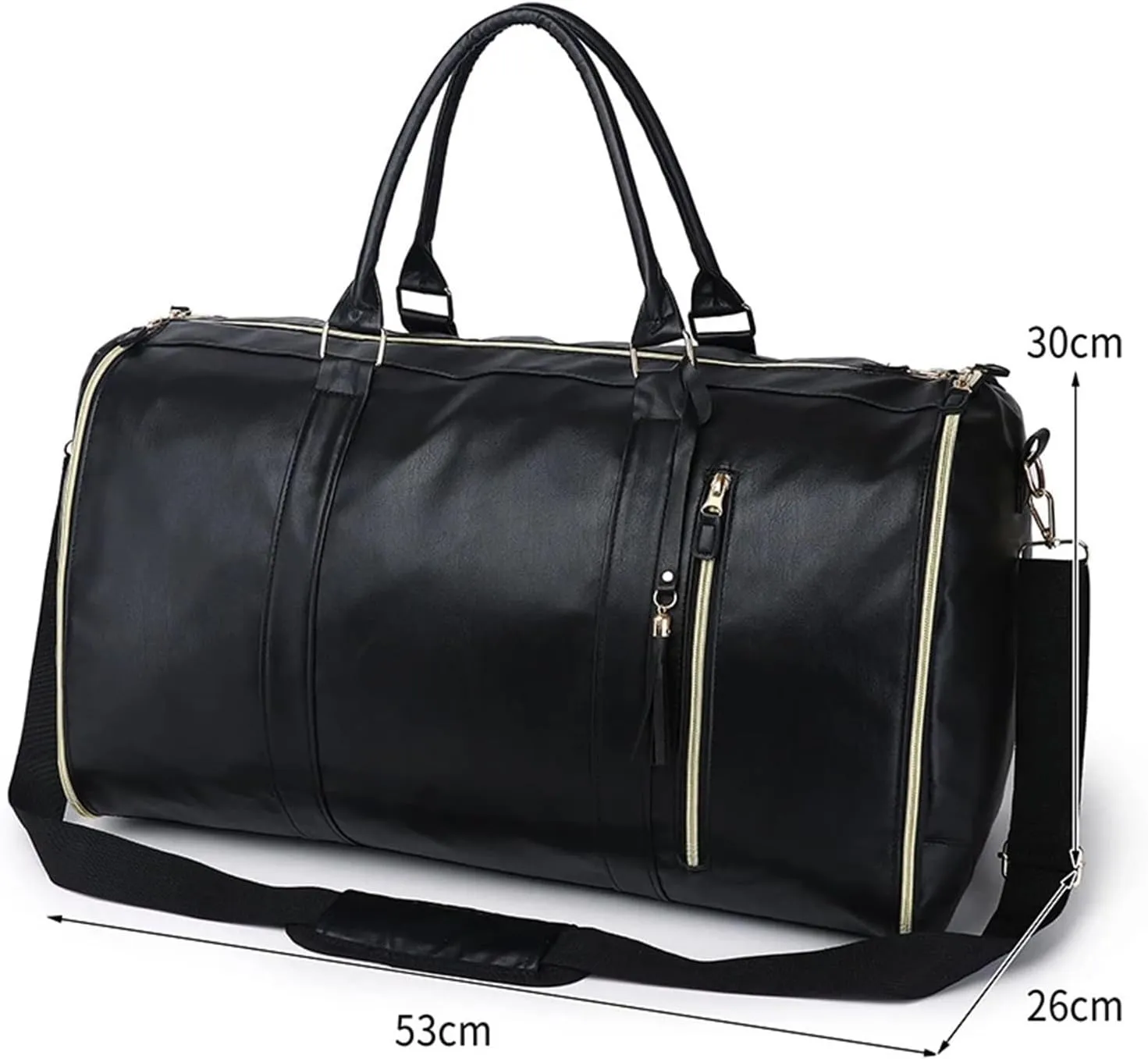 Convenient Travel Carry On Clothing Bag Large PU Leather Luggage Bag Fashion Travel Bag Suitable For Traveling, Business Trip, Outdoor(Black)