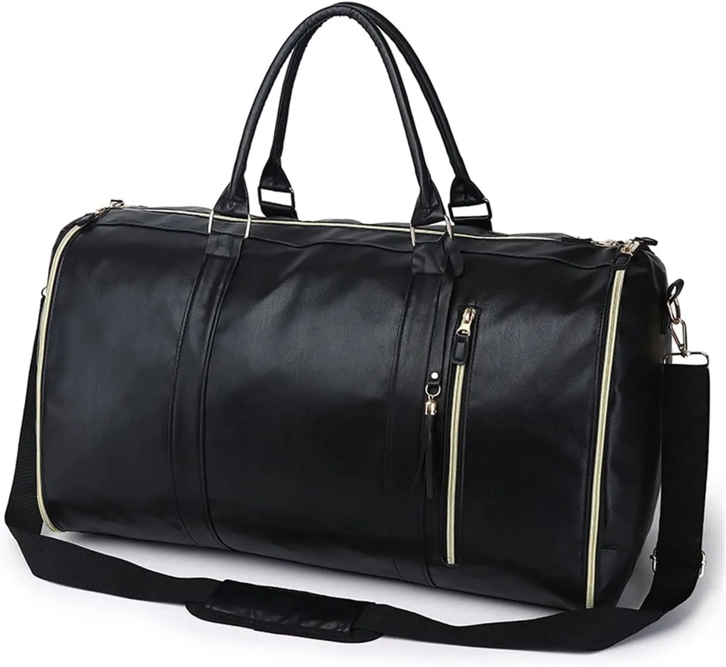 Convenient Travel Carry On Clothing Bag Large PU Leather Luggage Bag Fashion Travel Bag Suitable For Traveling, Business Trip, Outdoor(Black)