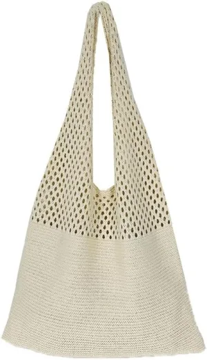 Convertible Shoulder Purse Women's Knitted Handbag for Everyday & Travel Large Hobo Bag Tote Handbags Apricot