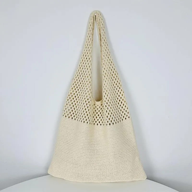 Convertible Shoulder Purse Women's Knitted Handbag for Everyday & Travel Large Hobo Bag Tote Handbags Apricot