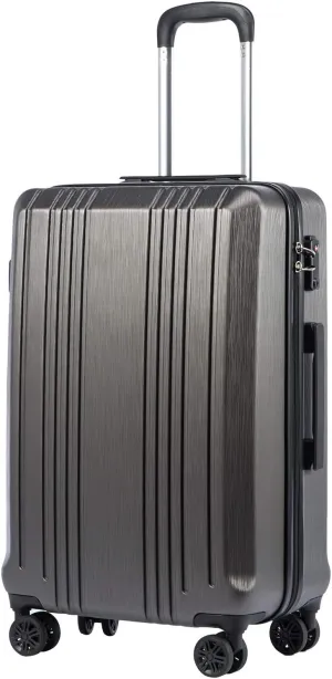 Coolife Luggage Suitcase PC ABS with TSA Lock Spinner Carry on Hardshell Lightweight 20in 24in 28in (grey, S(20in))