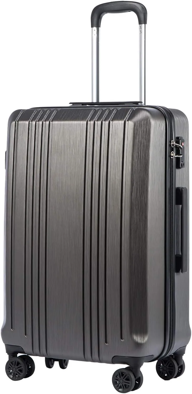 Coolife Luggage Suitcase PC ABS with TSA Lock Spinner Carry on Hardshell Lightweight 20in 24in 28in (grey, S(20in))