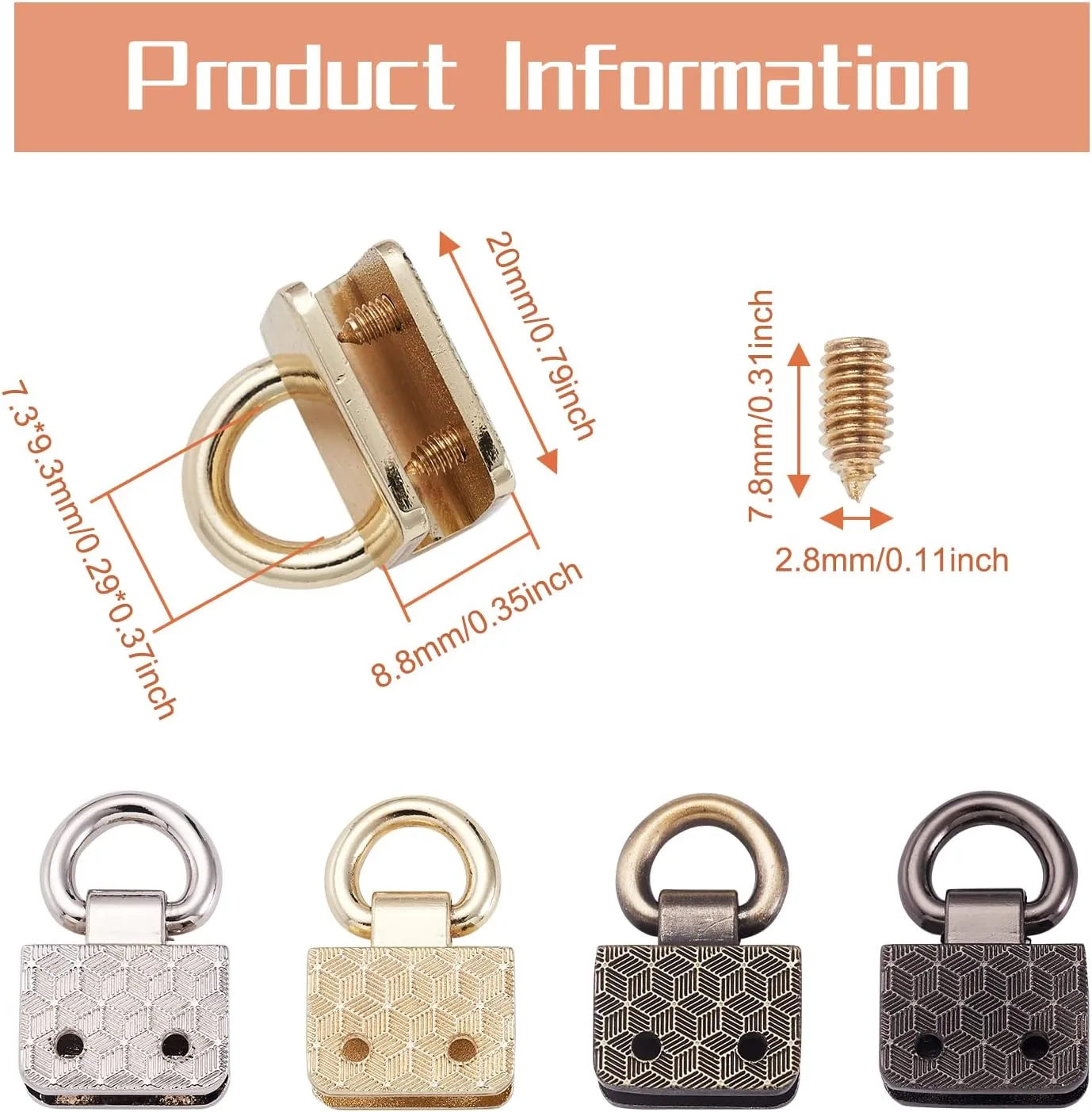 Craftdady 8 Set Purse Suspension Clasp Metal Bag Side Ring Buckle Handbag Chain Strap Connector for DIY Leather Crafts Handbags Hardware Accessories