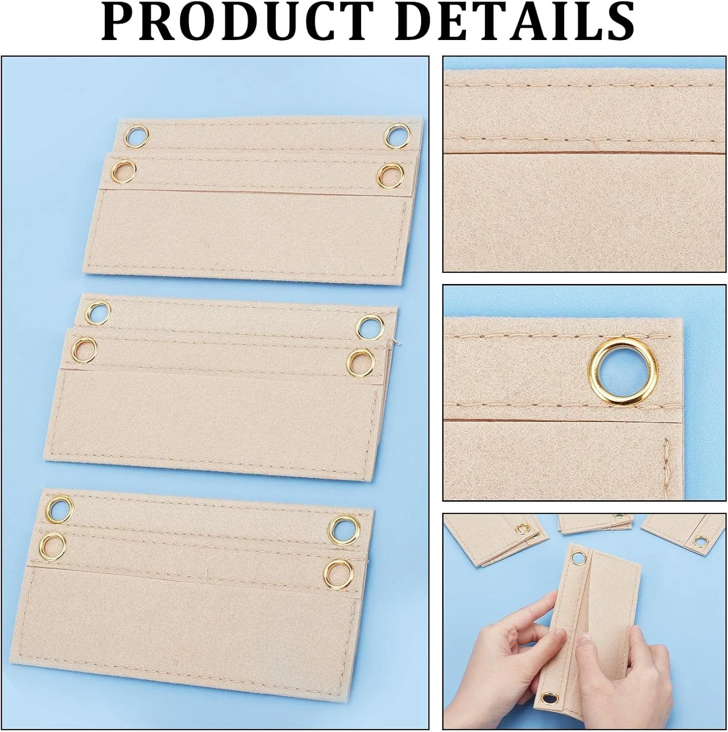 CREATCABIN 6Pcs Purse Felt Insert Organizer Mini Wool Multipurpose Handbag Insert Liner Tote Bag Organizer with Eyelet Inner Pocket Storage for Envelope Handbag Cosmetic Bag 6.7x2.75 Inch(Beige)