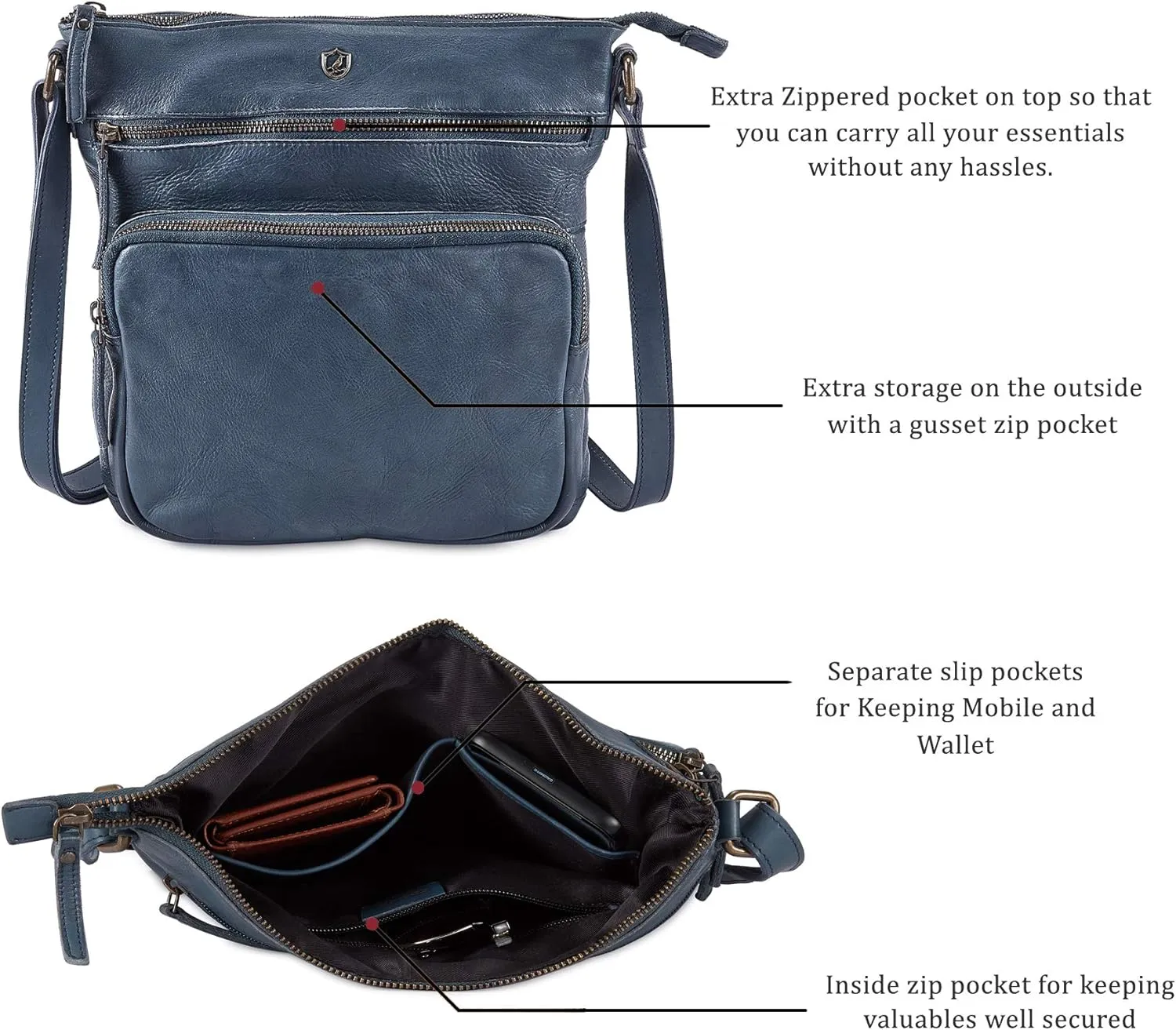Crossbody Bags for Women Real Leather Purse Handmade Vintage Crossover Shoulder Pocketbook
