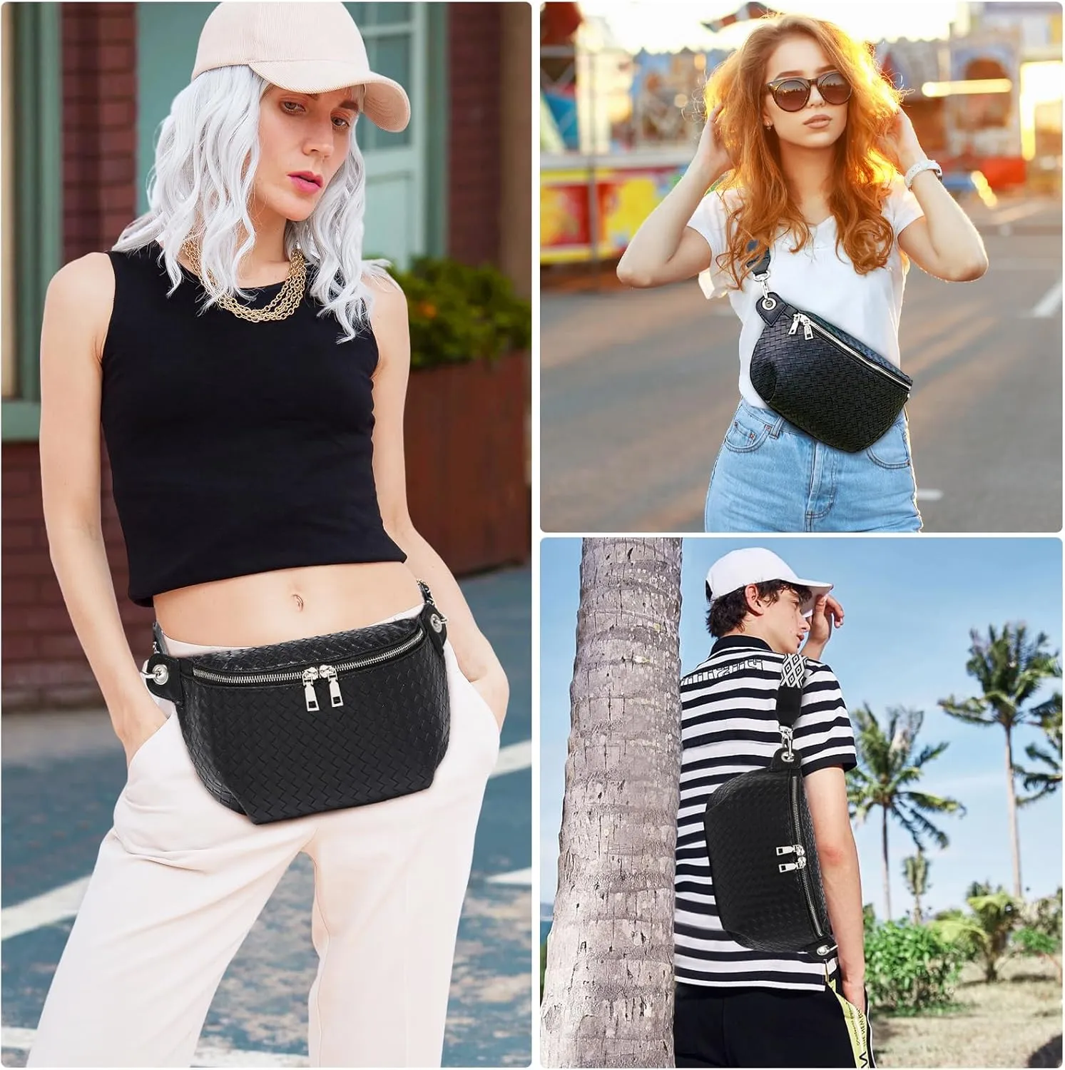 Crossbody Sling Bag Purse for Women - Small Chest Fanny Pack Trendy Travel Faux Leather Cross Body Bags with Adjustable Strap