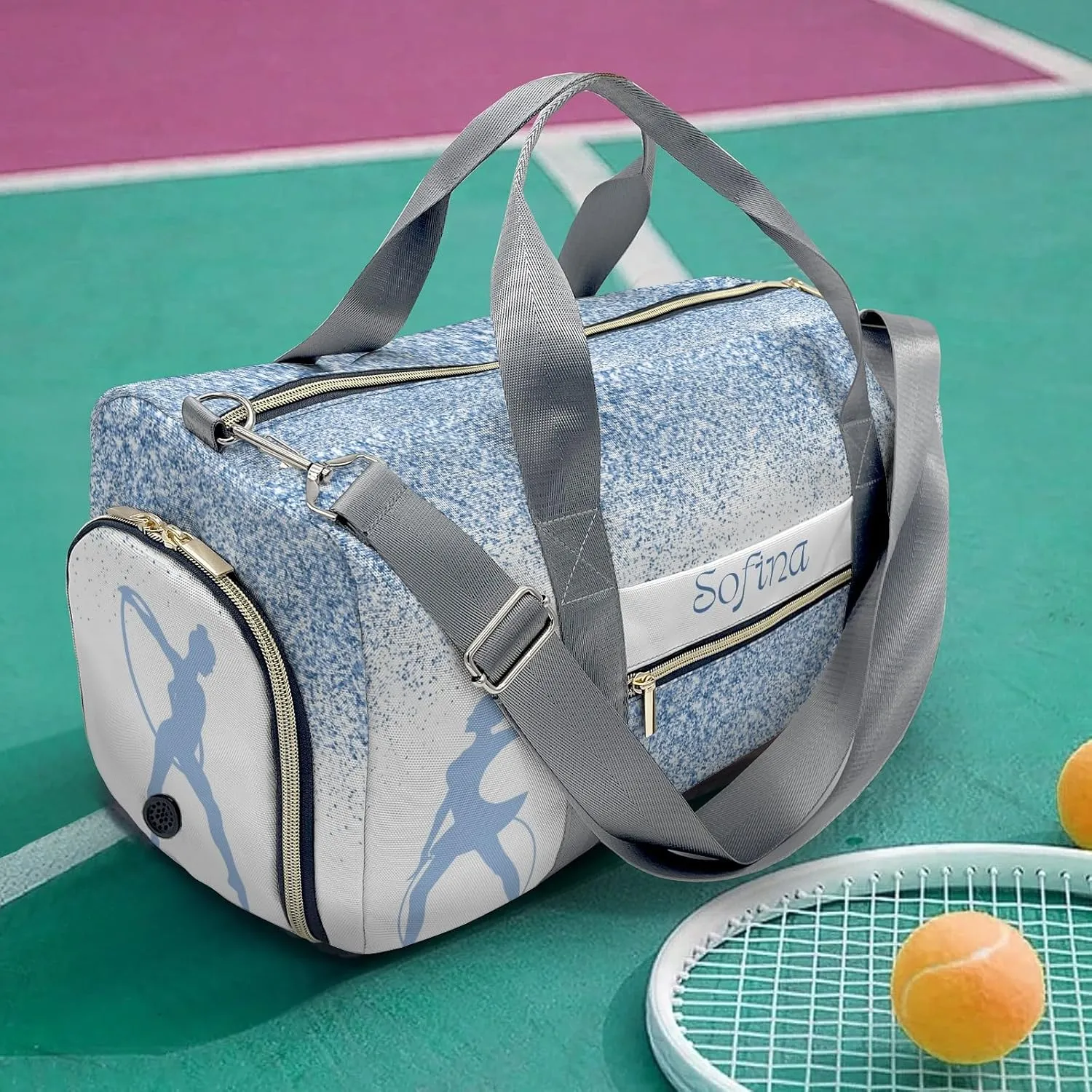 Custom Adult Duffel Bag Blue Glitter Rhythmic Gymnastics Jump Travel Light: The Best Lightweight Bags for Fitness Enthusiasts