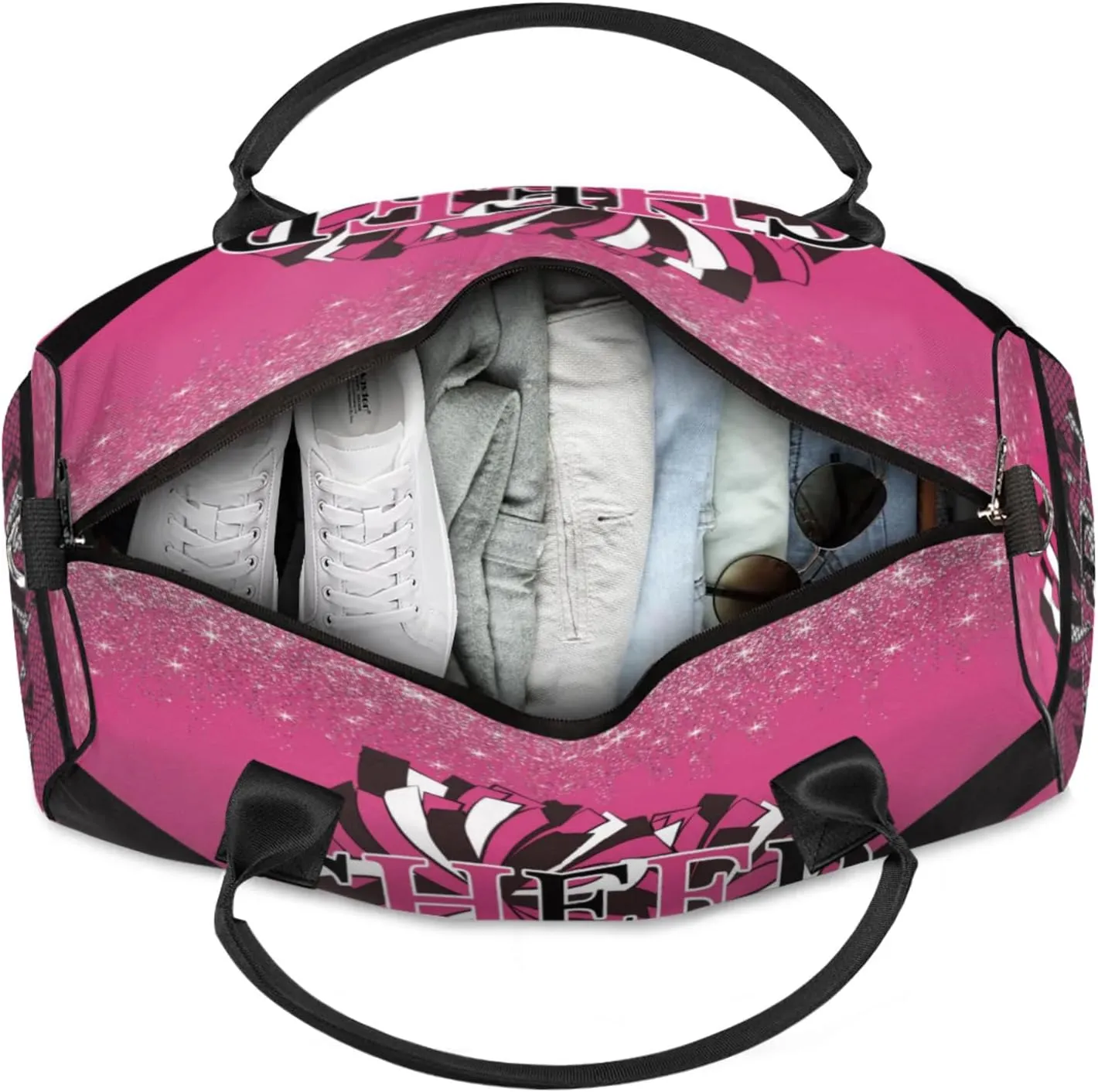 Custom Cheer Bags with Name for Cheerleader, Personalized Sport Duffel Bag Gym Bag for Women, Custom Travel Tote Bags, Dark Pink Black Overnight Weekender Bags