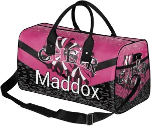 Custom Cheer Bags with Name for Cheerleader, Personalized Sport Duffel Bag Gym Bag for Women, Custom Travel Tote Bags, Dark Pink Black Overnight Weekender Bags