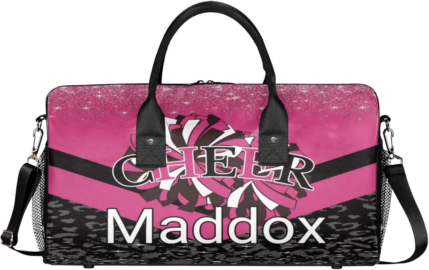 Custom Cheer Bags with Name for Cheerleader, Personalized Sport Duffel Bag Gym Bag for Women, Custom Travel Tote Bags, Dark Pink Black Overnight Weekender Bags