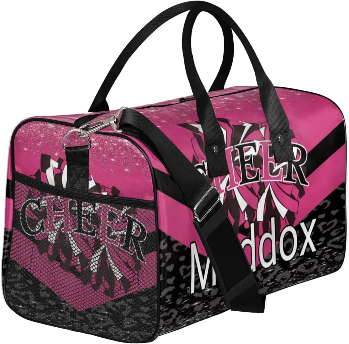 Custom Cheer Bags with Name for Cheerleader, Personalized Sport Duffel Bag Gym Bag for Women, Custom Travel Tote Bags, Dark Pink Black Overnight Weekender Bags