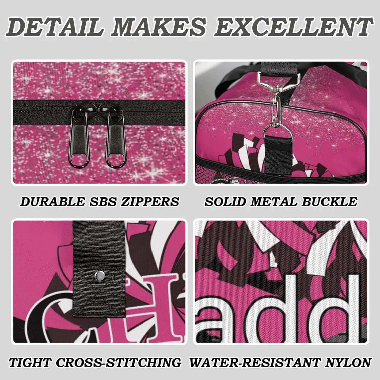 Custom Cheer Bags with Name for Cheerleader, Personalized Sport Duffel Bag Gym Bag for Women, Custom Travel Tote Bags, Dark Pink Black Overnight Weekender Bags