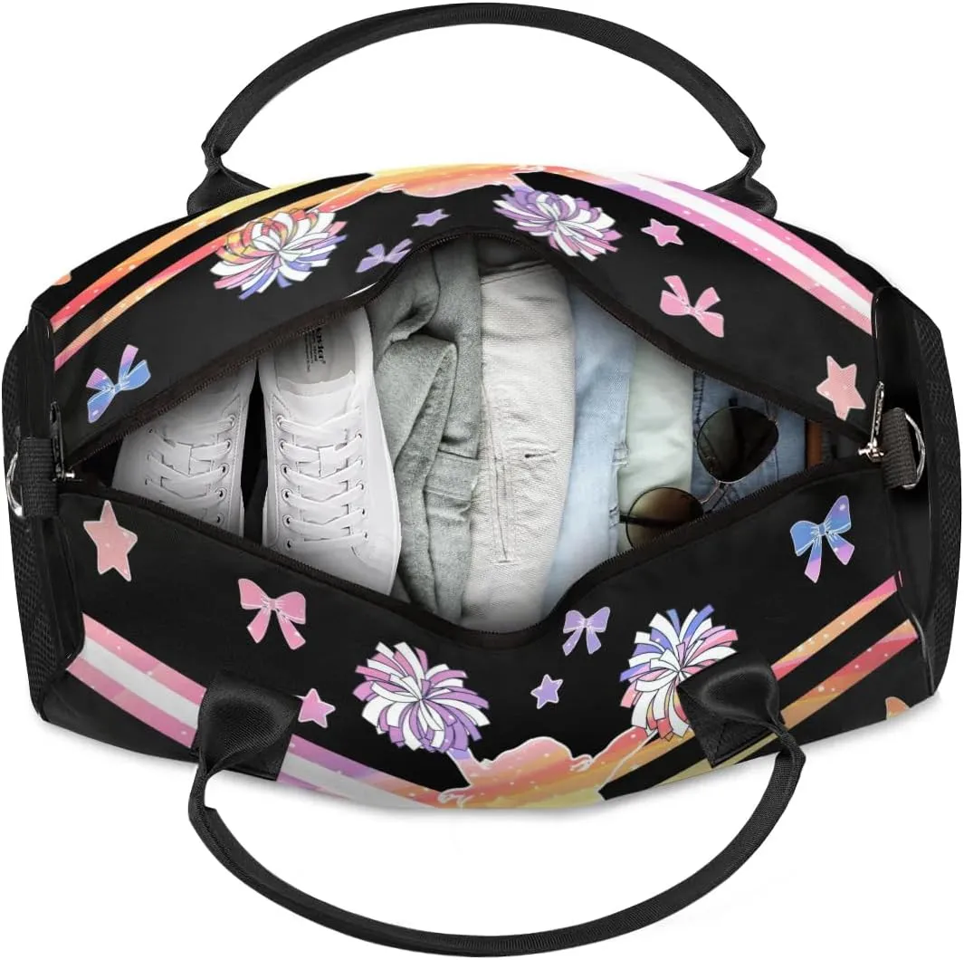 Custom Cheer Name Sport Duffel Bag Gym Bag Personalized Cheer Bags for Cheerleaders, Travel Overnight Weekender Bags, Colorful Rainbow