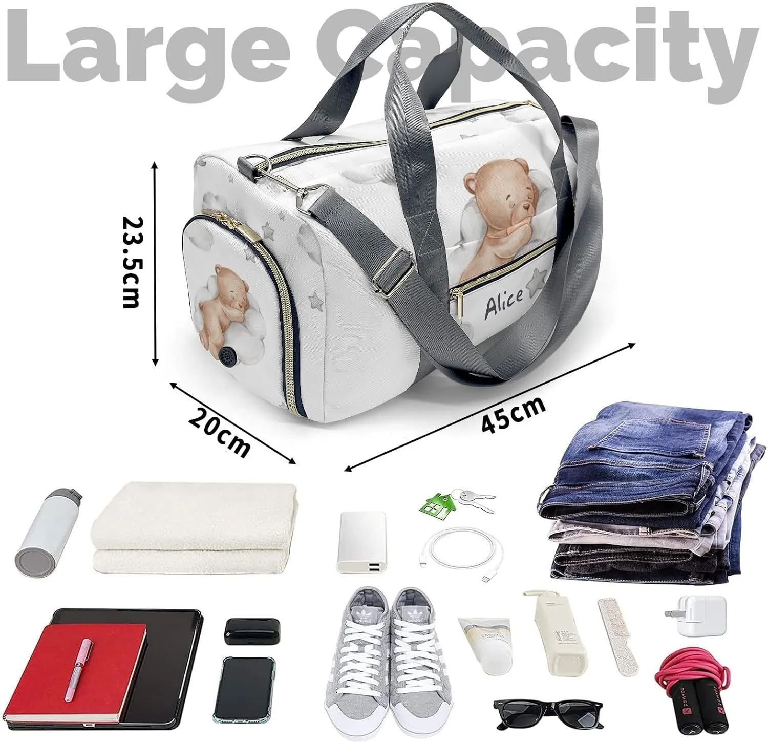 Custom Duffel Bag Good Night Bear Moon Stars Compact and Convenient: Fitness Bags for the Modern Traveler