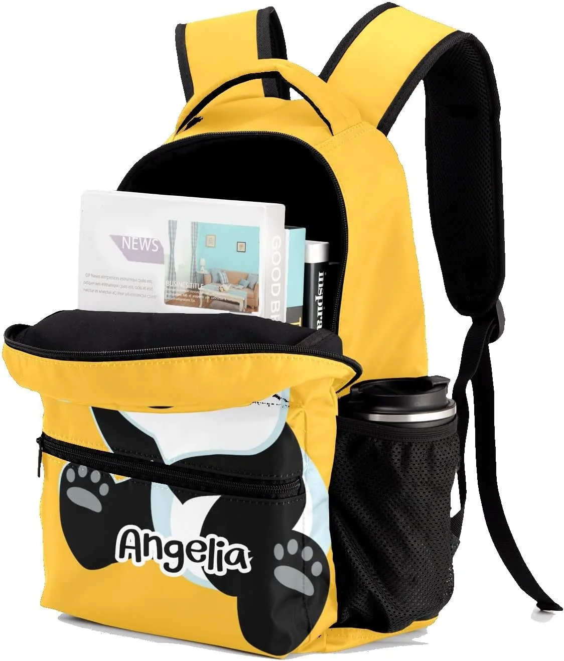 Custom Kids Backpack, Personalized Student School Bags for Boys & Girls, Bookbags for Travel Cute Panda Yellow