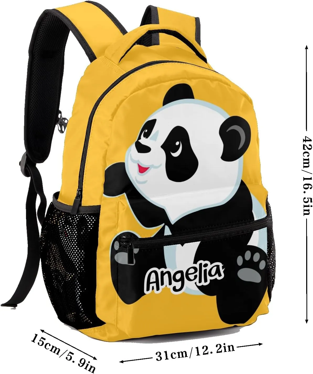 Custom Kids Backpack, Personalized Student School Bags for Boys & Girls, Bookbags for Travel Cute Panda Yellow