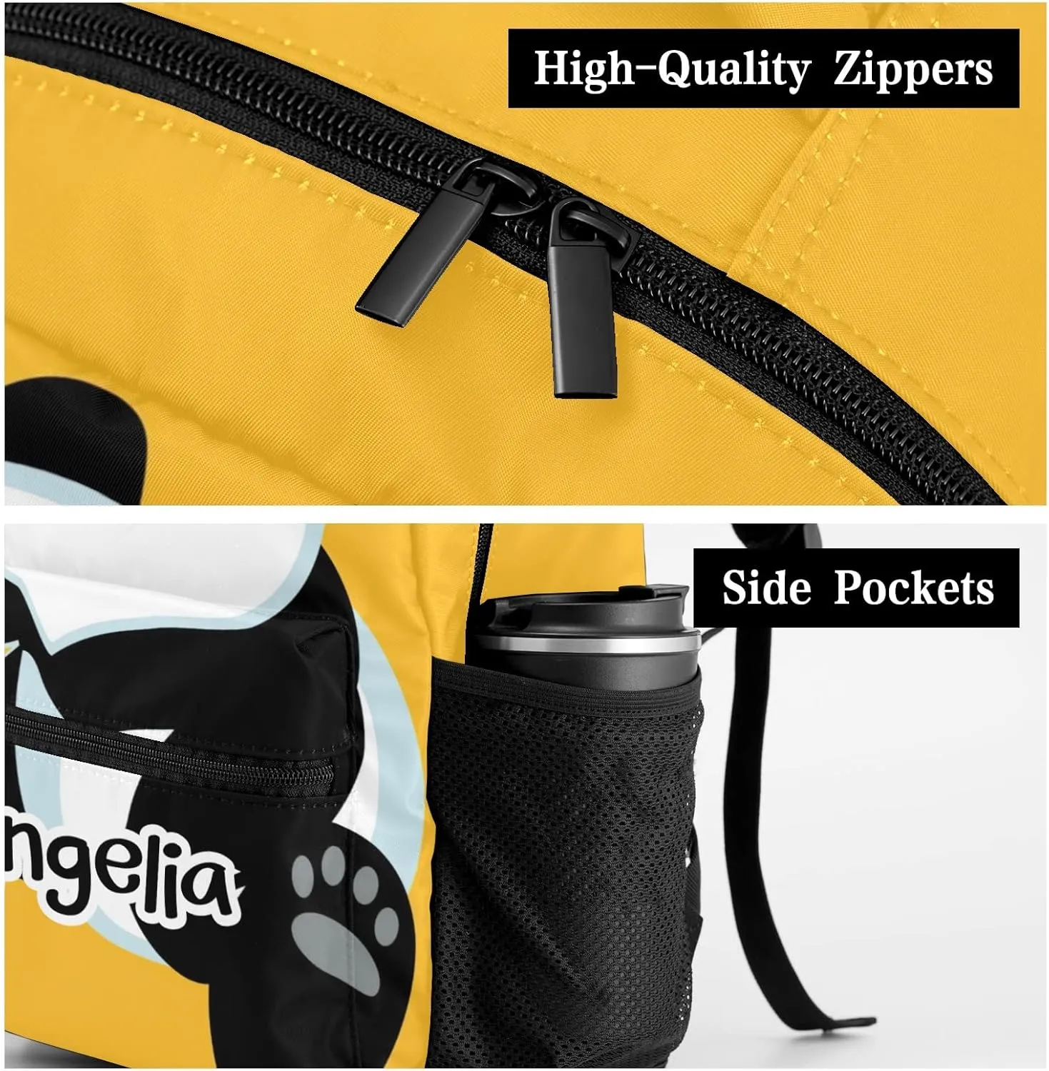 Custom Kids Backpack, Personalized Student School Bags for Boys & Girls, Bookbags for Travel Cute Panda Yellow