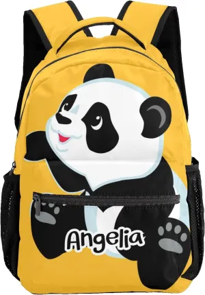 Custom Kids Backpack, Personalized Student School Bags for Boys & Girls, Bookbags for Travel Cute Panda Yellow