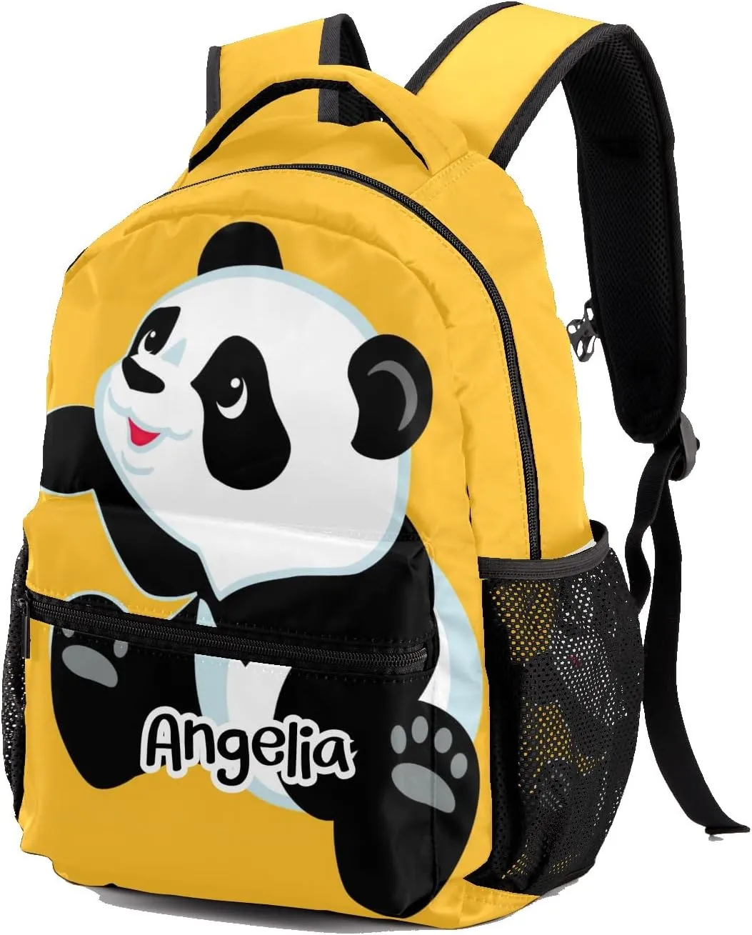 Custom Kids Backpack, Personalized Student School Bags for Boys & Girls, Bookbags for Travel Cute Panda Yellow