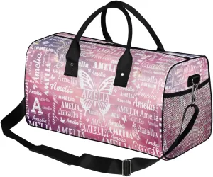 Custom Name Sport Duffel Bag with Initial, Personalized Gym Bag for Women, Custom Travel Tote Bags for Dance Cheer, Overnight Weekender Bags, Starry Sky Butterfly Bag