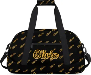 Custom Sport Duffel Bags Personalized Travel Overnight Bag Waterproof Dance Bag Lightweight Carry-On Tote for Women Men 18.9in, Black Yellow
