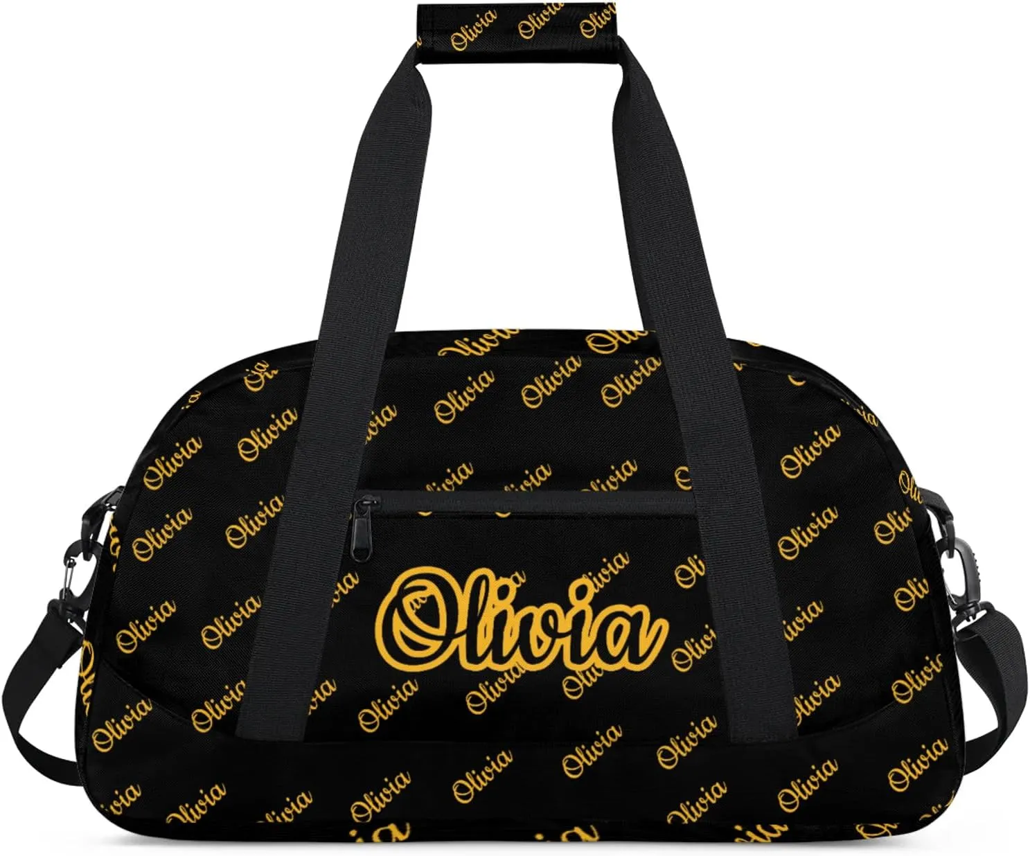 Custom Sport Duffel Bags Personalized Travel Overnight Bag Waterproof Dance Bag Lightweight Carry-On Tote for Women Men 18.9in, Black Yellow