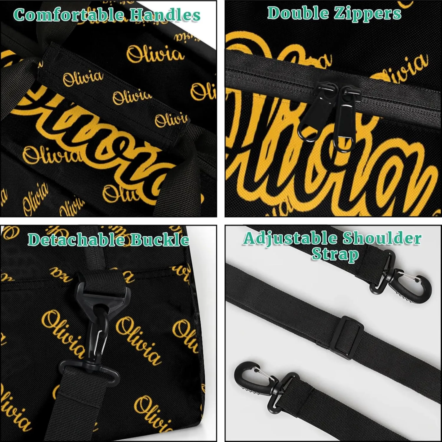 Custom Sport Duffel Bags Personalized Travel Overnight Bag Waterproof Dance Bag Lightweight Carry-On Tote for Women Men 18.9in, Black Yellow