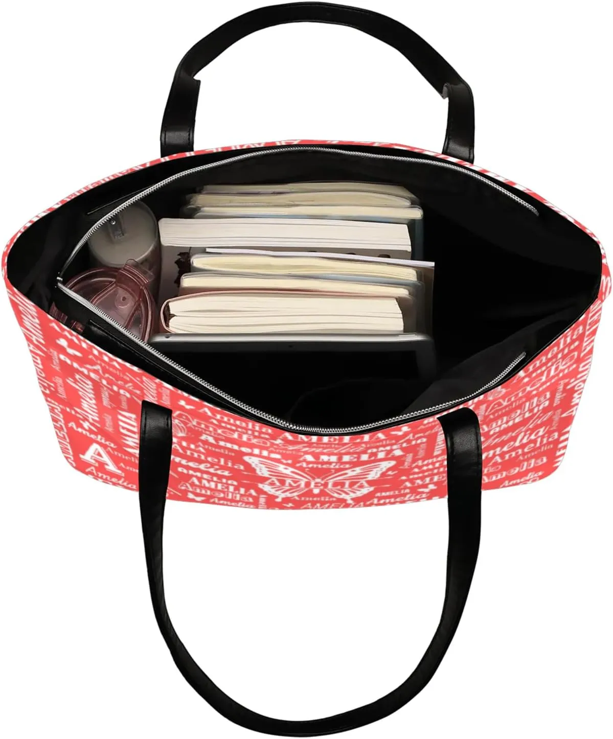 Custom Women Tote Bag with Zipper for Grils, Butterfly Design Personalized Shoulder Bag Casual Handbags