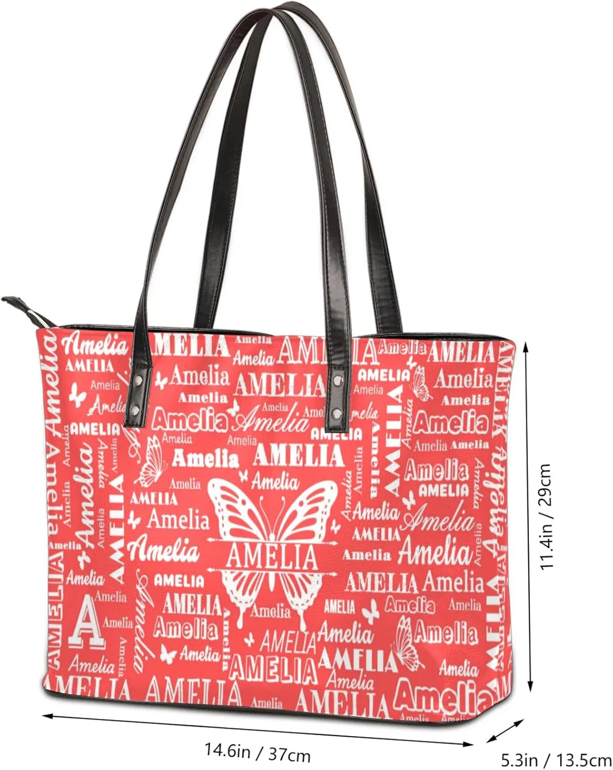 Custom Women Tote Bag with Zipper for Grils, Butterfly Design Personalized Shoulder Bag Casual Handbags