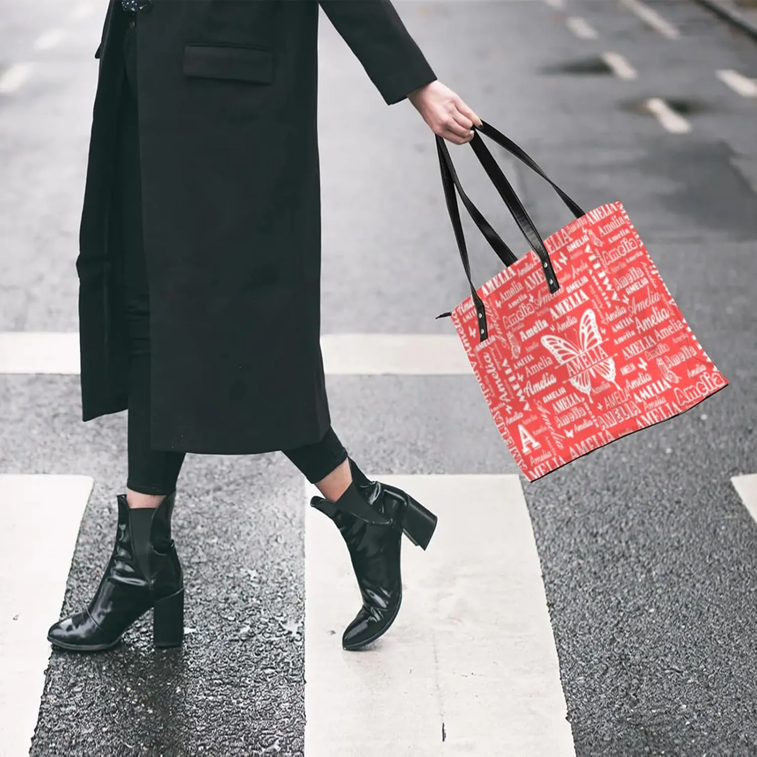 Custom Women Tote Bag with Zipper for Grils, Butterfly Design Personalized Shoulder Bag Casual Handbags